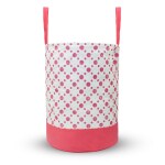 Mteaser Round Canvas Pink Polka Dot 45 L Laundry Bag/Hamper Durable Collapsible Laundry Storage Basket for Dirty Clothes Foldable Bin with Side Handle for Clothes, Toy Storage-(Set of 1)