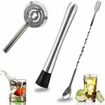 finality Cocktail Muddler Set - Spiral Fork Mixing Spoon & Cocktail Bar Strainer / Home Bar Muddling Tool Set 