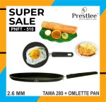 Prestlee Flat Tawa / Dosa Tawa 2 PC Combo (Tawa 280 + Omlette Pan) - Deluxe / Nonstick Tawa / Flat Tawa / Dosa Tawa / Roti Tawa