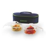 Borosil Glass Lunch Box Horizontal, Microwave Safe Office Tiffin (Transparent, 400 ml) -Set of 2