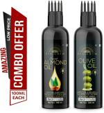 Desi Crew 100 Percent Pure Sweet Almond and Olive Oil with Comb Applicator Cold Pressed for Skin, Body and Hair Care 100 ml Each