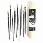 ArtRight Mix Paint Brush Set of 11 (Hog Paintbrush Set of 11) - Long Handle Artist Paintbrush Set with Natural Hair for Oil Painting & Mixed Media ; Color May Vary(Wood)