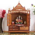 DZYN Furnitures Sacred Home Large Floor Rested Pooja Mandir with Door (Teak Gold)