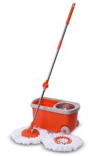 Simandhar Walkable Spin Mop With Bucket For Floor Cleaning With Big Wjeels and Stainless Steel Wriger, 3 Microfiber Refills, 2 Mop Stick, Orange