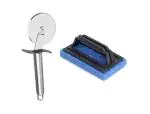 Blue Wonder Stainless Steel SS Pizza Cutter With Cleaning Home and Office Tile Brush and (Multicolour, Pack of 2)