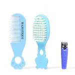 MAJESTIQUE Baby Hair Brush, Comb and Nail Cutter Set for Newborns & Toddlers - Natural Soft Bristles, Gently Grooms Baby's Hair, Ideal for Baby Grooming Set, Perfect Baby Gift - 3Pcs/Blue