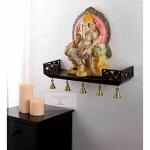 Decorica Enterprises Home Temple Wall Shelf with Original Brass Bells Temple Shelf, Temple Ghar for Statue, Living Room, Office Wall