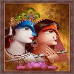 Art Factory Radha Krishna Painting with Frame Canvas 20 inch x 14 inch Painting (With Frame)