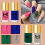 MI Fashion Soft Smooth Unique Matte Nail Polish Combo Sets of 4 Unique Colors - Dark Pink, Denim Dark Blue, Evergreen, Satin Linen 9.9ml each