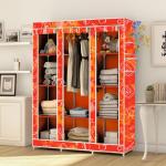 Be modern 3 Door 10 shelves Orange Printed Collapsible wardrobe