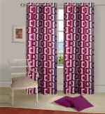 Akin Eyelet Box Panel Polyester Geometric Curtains for Window (Long Door 9 ft, Pink), Set of 2, Grommets