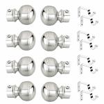 LEEZEN Stainless Steel Curtain Knob with Curtain Bracket ( PARDA Support) for Door and Window Accessories Fitting for Bedroom and Kitchen Area for 1 Inch Curtain Rod (Pack of 4 Set, SILVER)