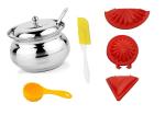 Stainless Steel Ghee Dani or Ghee Pot With Stainless Steel Cooking Kitchen Spoons Egg Palta and Multicolour, Pack of 2