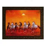 Indianara Multicolor Engineered Wood Vastu Seven Running Horses Painting 25.4*33*1 cm