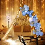 Krido Happy Birthday Decoration Items - 26 Pcs Blue Birthday Decoration Items for Husband | Net Birthday Decoration Kit | Cabana Tent for Birthday Decoration | Canopy Tent Decoration