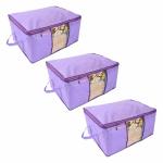 Prettykrafts Underbed Storage Bag Storage Organizer with Side Handles (Set of 3 pcs) Purple