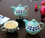 LA TABLEWARE Excellent Double Decker Set of Blue Hand Painted Ceramic Pot & Cup (Set of 1)