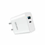 SALORA SSC-108, 20W Quick Charger QC 3.0 + PD, Dual Port USB A & C Type Smart Charger, Support All iOS & Android Devices (White)