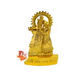 DARIDRA BHANJAN - Radha Krishna Idol Radha Krishna Playing with Flute, Height : 12 cm. Lord Radha Krishna Idol God of Love Playing Flute for Home Décor Living Room Metal Statue Temple Gift Item Gold Polish.