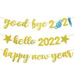 Festiko Gold Glittery Goodbye 2021 Hello 2022 Banner, Happy New Year Banner, New Years Eve Party Decorations 2022, New Year Decorations, 2021 Farewell Banner, 2022 New Year