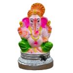 Puja N Pujari Eco Friendly Ganesha in Orange Pagadi- 8 Inch