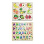 Enorme Big Wooden ABCD and Fruits Puzzle with Knobs, Educational and Learning Game For Kids