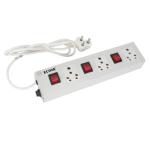 Econe Shockproof Metal Body 3 Socket 3 Switch 16 Amp And 6 Amp Dual Extension Board Power Strip Spike Guard Surge Protector - 3.5 Mtr 3 Core Copper Wire