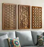 UPZING DECOR Wood Wall Decor Panel Wall Hanging Plaque, Wood Carving Wall Decoration Panel for Living Room, Bedroom, Hallway, Office Panels Set of 3 (30 x 16 Inch Color Brown)