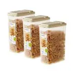 Lock & Lock Easy to Open and Close Dry Food Storage Container with Ivory Flip Lid, 2.4 Liters, Transparent, Set of 3 (HTE536)