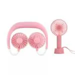 Epriko- Portable Handheld Small Plastic Hand Pink Fan & Neckband Dual Head Fans for Kitchen Home Office Traveling Neck fan .