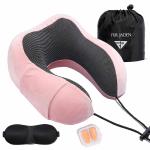 Fur Jaden MW42 Peach Memory Foam Neck Pillow with Eye Mask and Ear Plugs for Men and Women