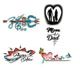 Temporary Tattoowala Mom Dad Trishul Heart Feather Pack 4 Temporary Tattoo Waterproof (2x4 inch)