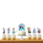 Festiko Frozen Theme Happybirthday Theme Decoration Combo For Cake Cutting, Frozen Themes Favors For Kids Birthday Decoration (Cake Topper, 12 Cup Cake Topper) (Multicolour)