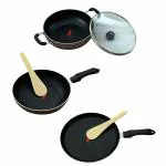 SMART FLAME 3-Piece Non Stick Cookware Set - Non Stick Deep Kadai with Glass Lid, Fry Pan & Big Dosa Tawa | 5 Layer Coating | Extreme Durability & Non-Stick | ISI Certified | 2 Years Warranty