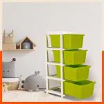 Bathla Stomo 4 - XXL Multi-Purpose Modular Drawer Storage System for Home and Office with Trolley Wheels and Anti-Slip Shoes (Green)