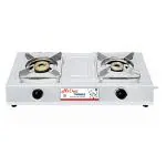 MiDaz Stainless Steel Twinkle 2 Burner (SS Pansupport) (MSSTSSJ) LPG Gas Stove With Jumbo Burner For Your Beautiful Kitchen|71*36*17 Cms|Silver