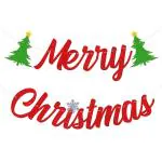 Festiko Red Glitter Merry Christmas Banner Christmas Tree Snowflake Decorations Indoor Outdoor Merry Christmas Sign Home Office Decor For Christmas Holiday Party Banner Supplies