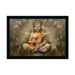Dharvika Innovations Vinyl Buddha Scenery Painting Sparkle Coated Home Decorative With Frame, 14 X 20 Inch