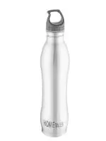 HOMETALES Stainless Steel Curved Water Bottle 1000 ml, Screw Top Cap, Silver (1U)