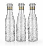 OPTIMUS Zig-Zag Golden Ring Diamond Cap Water Bottles For Fridge Home Office Gym School 1000 ml Bottle (Pack of 3, Clear)