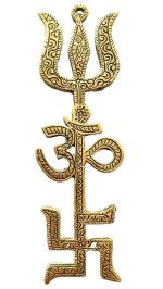 PujaSamadhaan Swastik OM Trishul Wall Hanging (8 inches), Vastu Trishakti Yantra for Home | Office | Hanging | Main Door Entrance Protection from Negative Energy (Weight - 50gm)