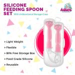 ADORE SILICONE FEEDING SPOON SET(With anti bacterial storage case)