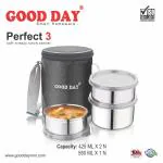 GOOD DAY PERFECT-3 GREY 3 STEEL CONTAINERS LUNCH BOX
