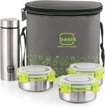 BASIK Featherline Jumbo Lunch Box with Stainless Steel 640ml Bottle, 3 Containers Lunch Box (1900 ml)