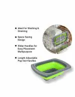 PRIME PICK Collapsible Colander with Extendable Handles & Silicone Scrub|Over The Sink Vegetable/Fruit Colander Strainer|Heat-Resistant Silicone|Stackable,Space-Saving Design|Pasta,Vegetables(Green)