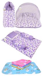Toddylon New Born Baby Boy's & Baby Girl's Bedding Combo of Net Bed Sleeping Bag Gaddi Set & Sheets Sets