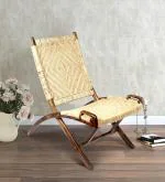 Ikiriya NatWest Sheesham Wood Relaxing Chair | Lounge Chair| Patio Chair in Natural Jute Rope Canning