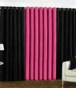 Indian Online Mall Black, Pink Polyester Plain Long Door Curtain Set, 9 Feet (Pack Of 3)