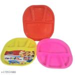 Plastic Partition Plate Microwave Safe, Unbreakable Food Plate Set, 12 Pcs Plate, Multi Color Medium Size