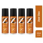 Z Men's Zest Deo, 45ml X 4, Citrusy & Fresh Fragrance, Luxury deodorants, Prevents Odor, Refreshing Premium Aromatic Long lasting Perfume, Body Spray for Party, Office, Date (Pack of 4)